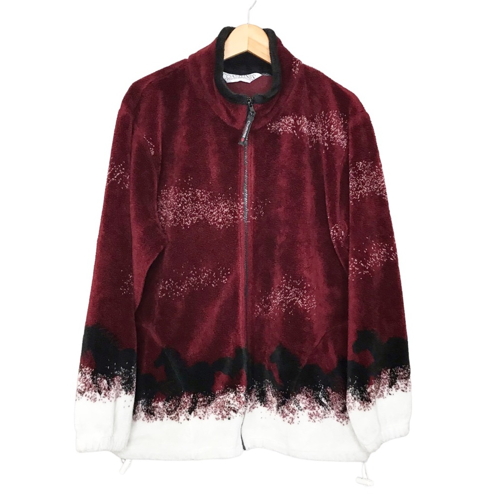 Large Vintage Coastlines Plush Zip Up Burgundy Teddy Jacket Coastal Coat